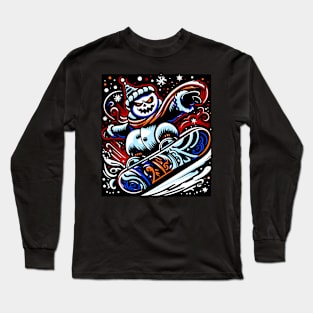 Hardcore Snowman Riding Snowboard Long Sleeve T-Shirt